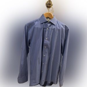Blue Solid patterned, ISAAC MIZRAH button up. All buttons. No tears or stains.